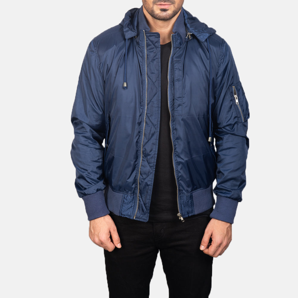 Hanklin MA-1 Blue Hooded Nylon Bomber Jacket