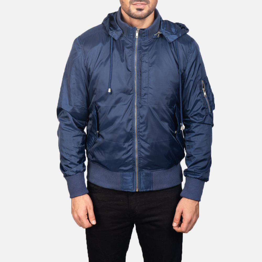 Hanklin MA-1 Blue Hooded Nylon Bomber Jacket