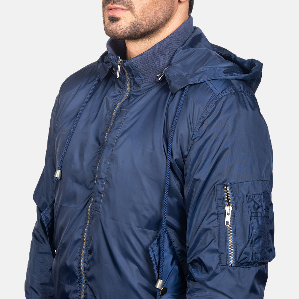 Hanklin MA-1 Blue Hooded Nylon Bomber Jacket