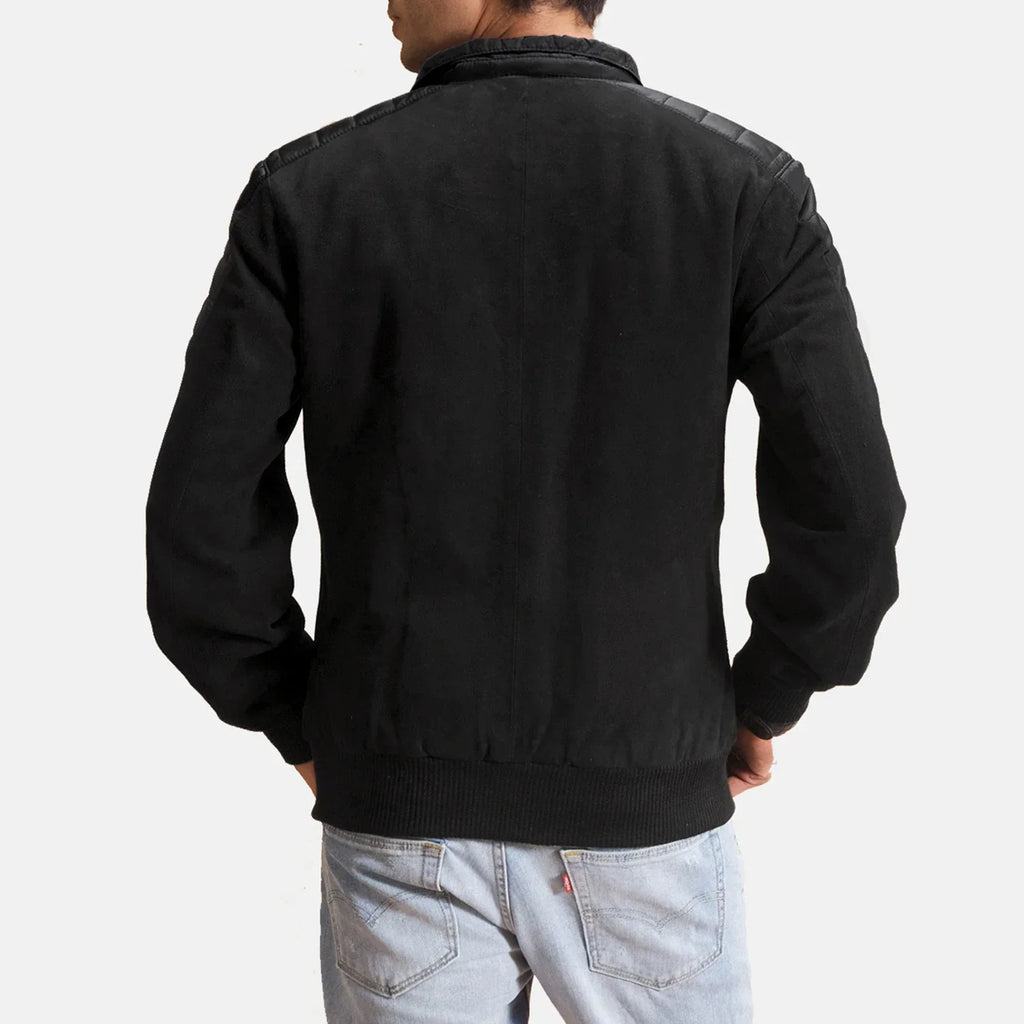 Ethan Hybrid Bomber Jacket in Black Goatskin Suede