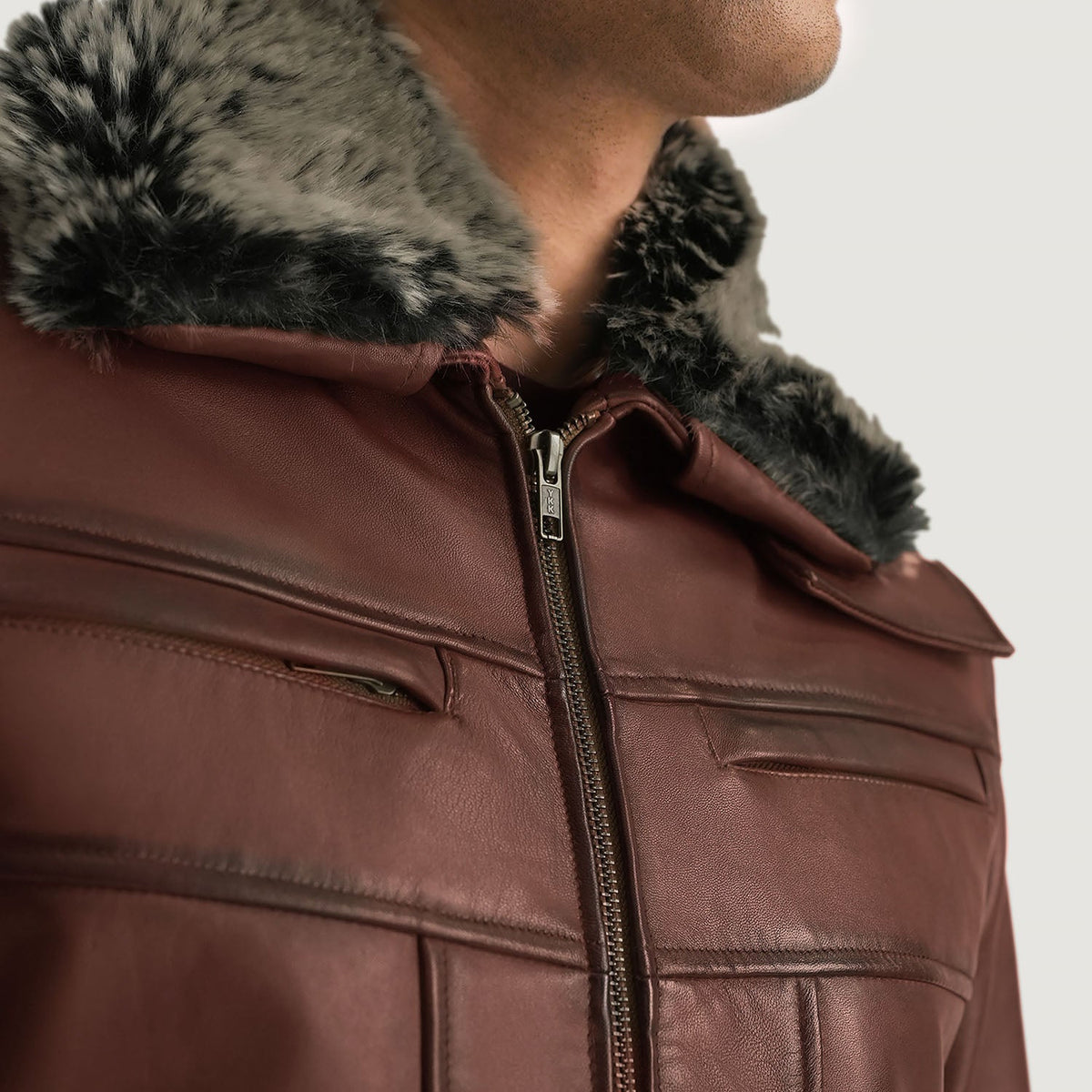 Evan Hart Fur Leather Jacket in Distressed Brown