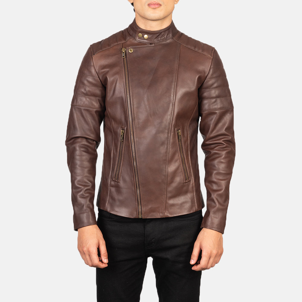 Faisor Leather Biker Jacket in Brown Cowhide