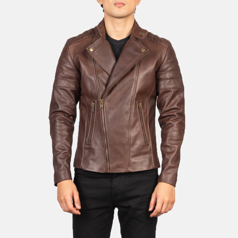 Faisor Leather Biker Jacket in Brown Cowhide