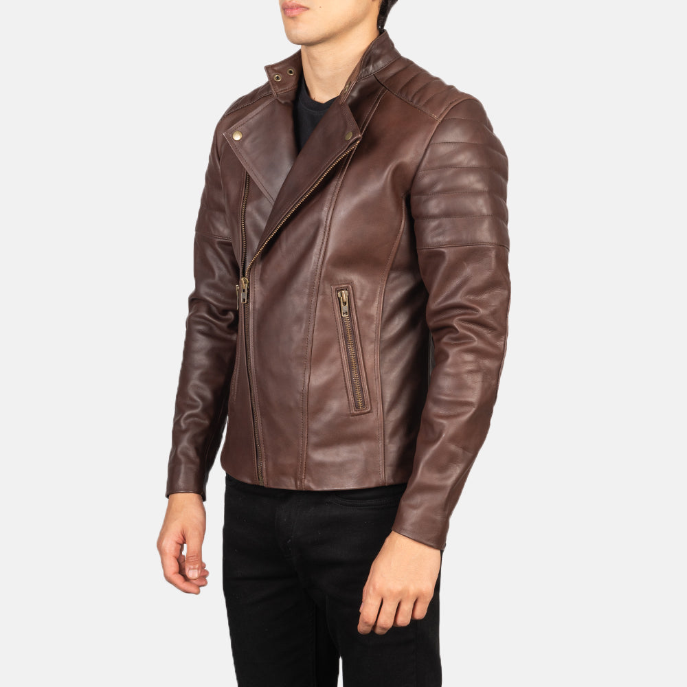 Faisor Leather Biker Jacket in Brown Cowhide