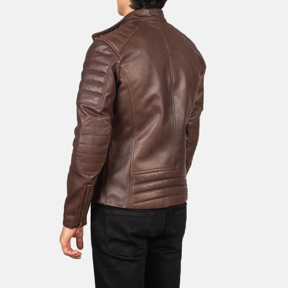 Faisor Leather Biker Jacket in Brown Cowhide