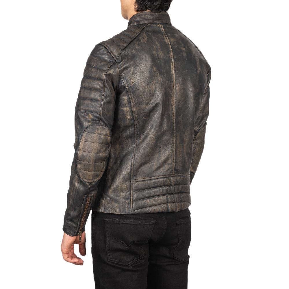 Faisor Leather Biker Jacket in Distressed Brown Goatskin