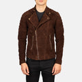 Faisor Biker Jacket in Mocha Brown Goatskin Suede