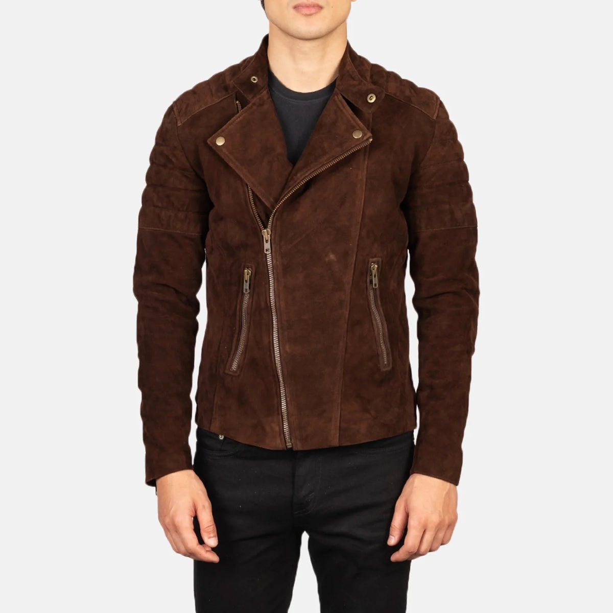 Faisor Biker Jacket in Mocha Brown Goatskin Suede