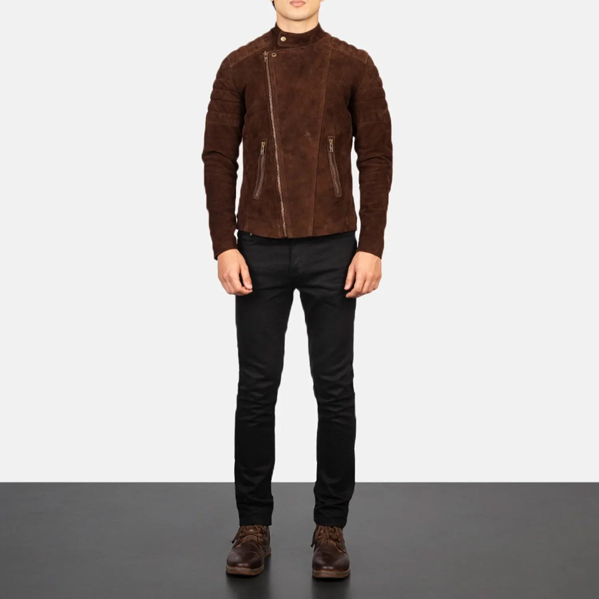 Faisor Biker Jacket in Mocha Brown Goatskin Suede