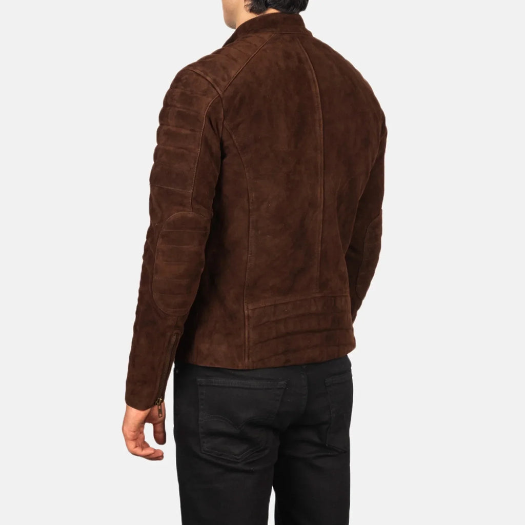 Faisor Biker Jacket in Mocha Brown Goatskin Suede