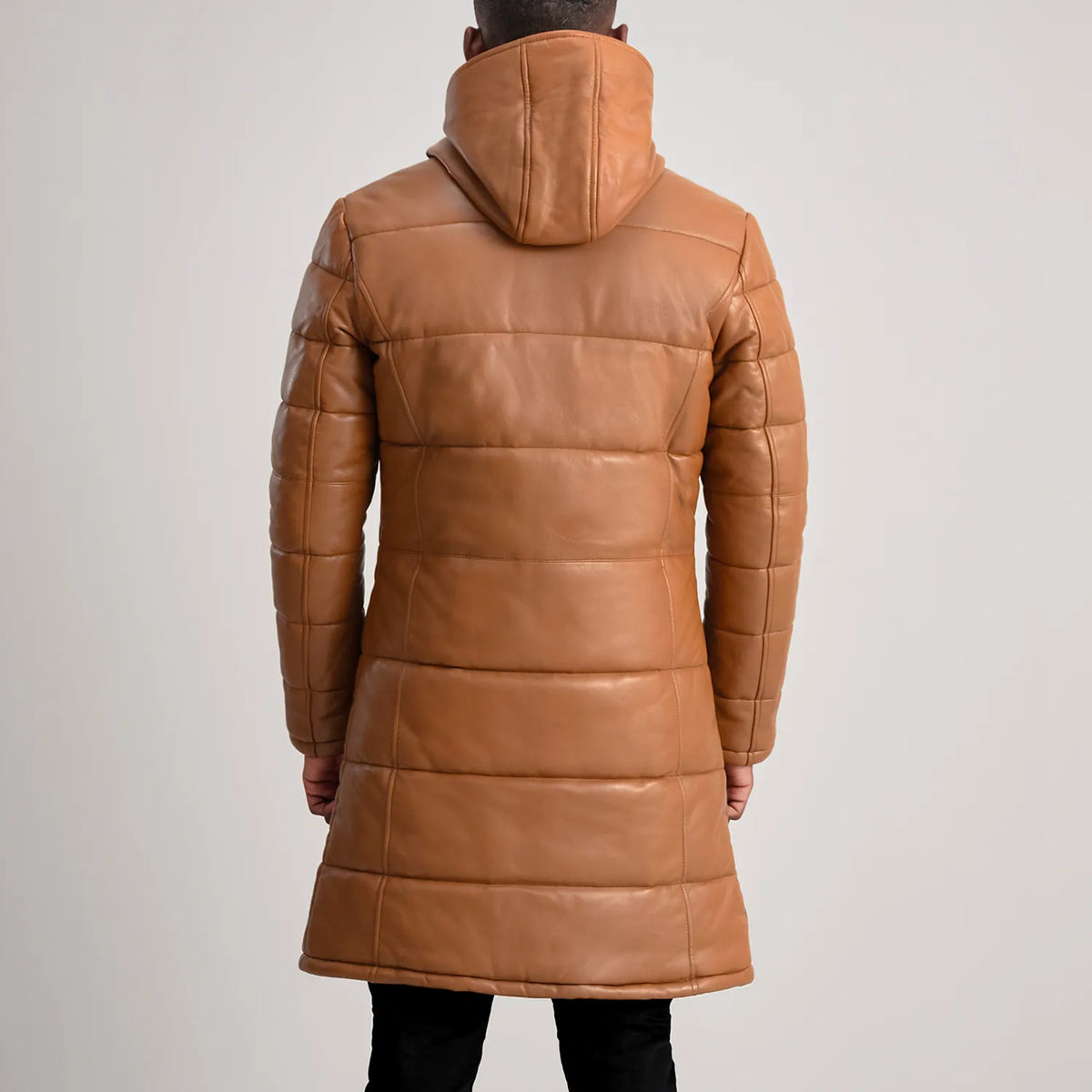 Floyd Tan Brown Leather Hooded Puffer Coat