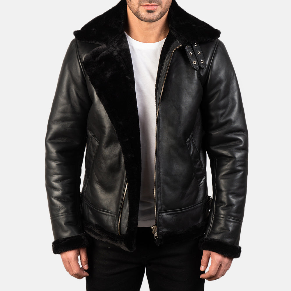 Francis B-3 Classic Black Leather Bomber Jacket