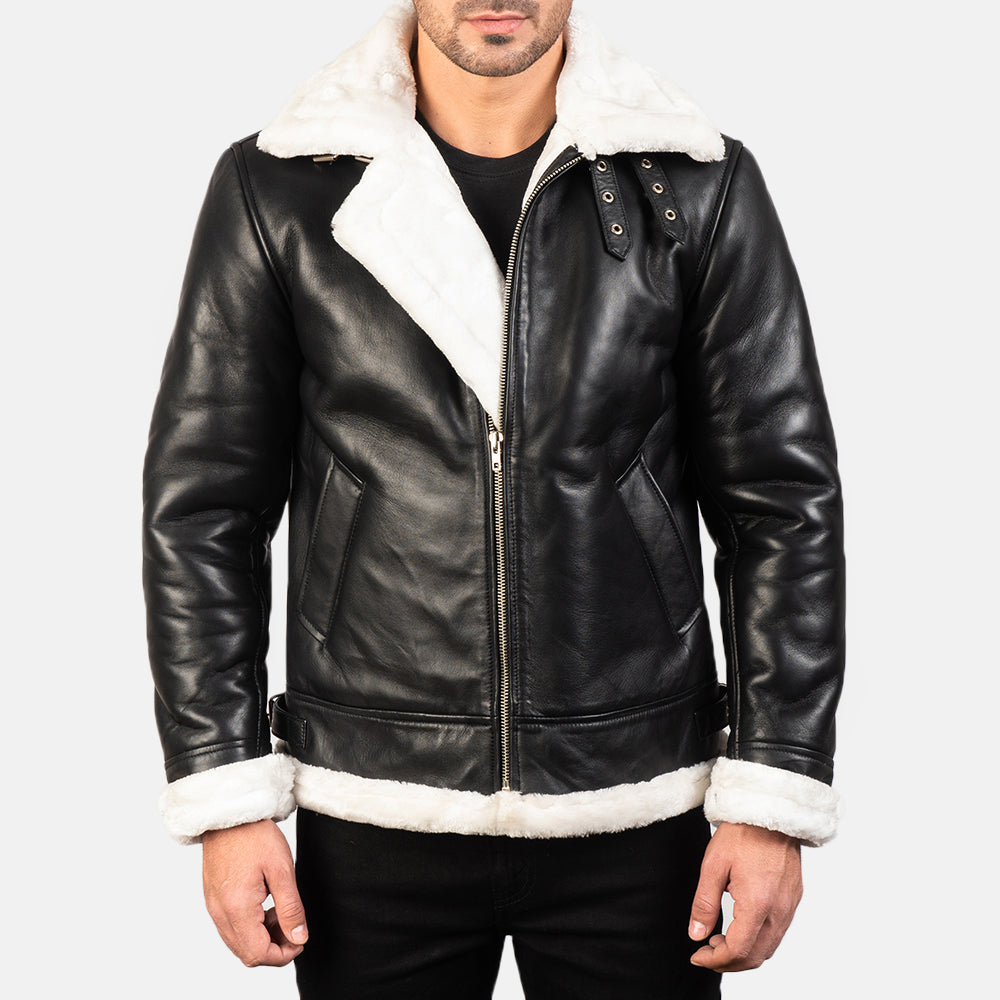 Francis B-3 Black Leather Bomber Jacket