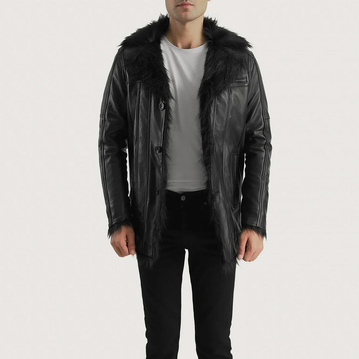 Furcliff Black Leather Coat - Handcrafted