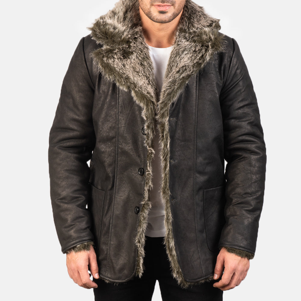 Furlong Distressed Black Leather Coat