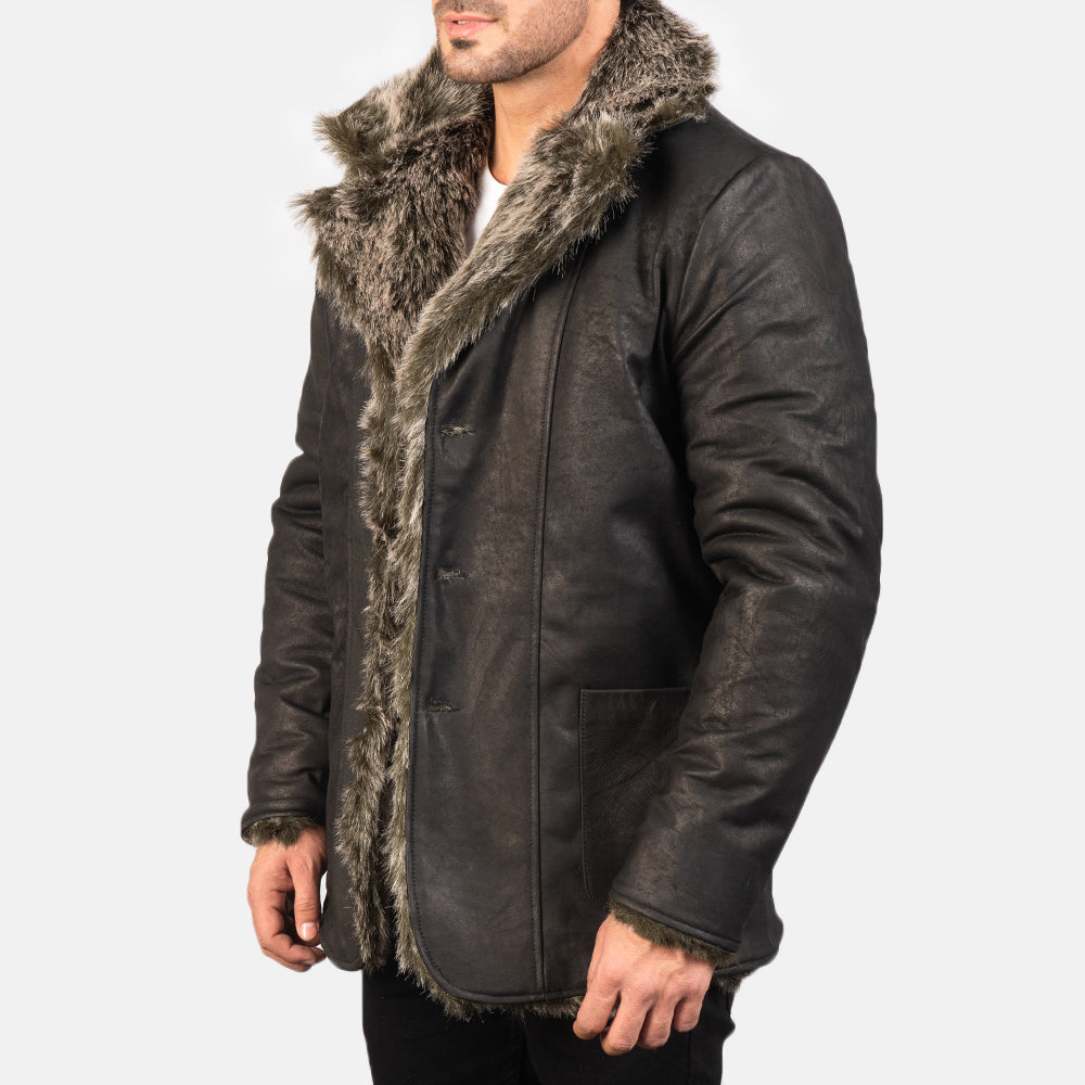 Furlong Distressed Black Leather Coat