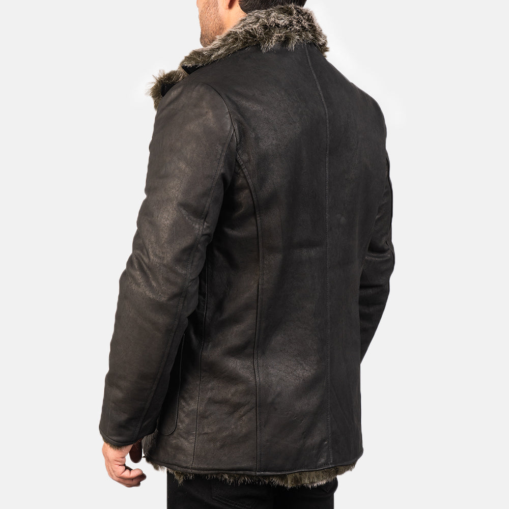 Furlong Distressed Black Leather Coat