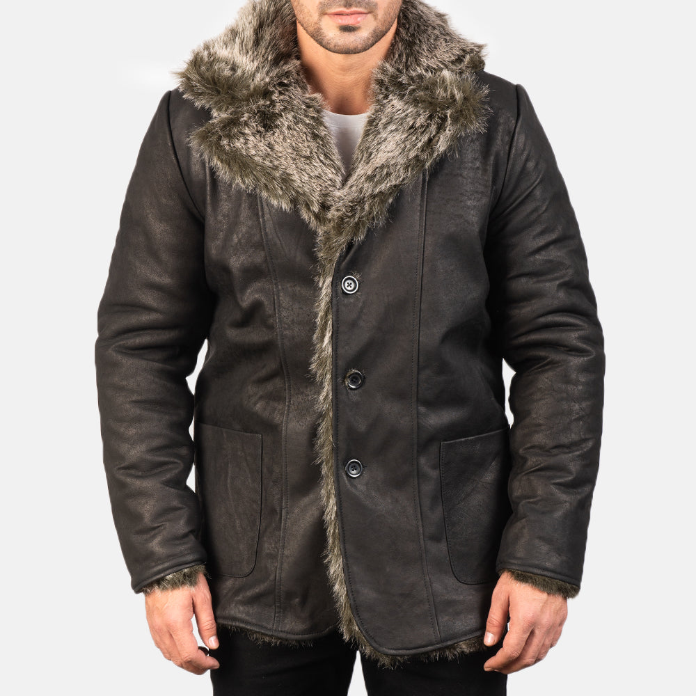 Furlong Distressed Black Leather Coat