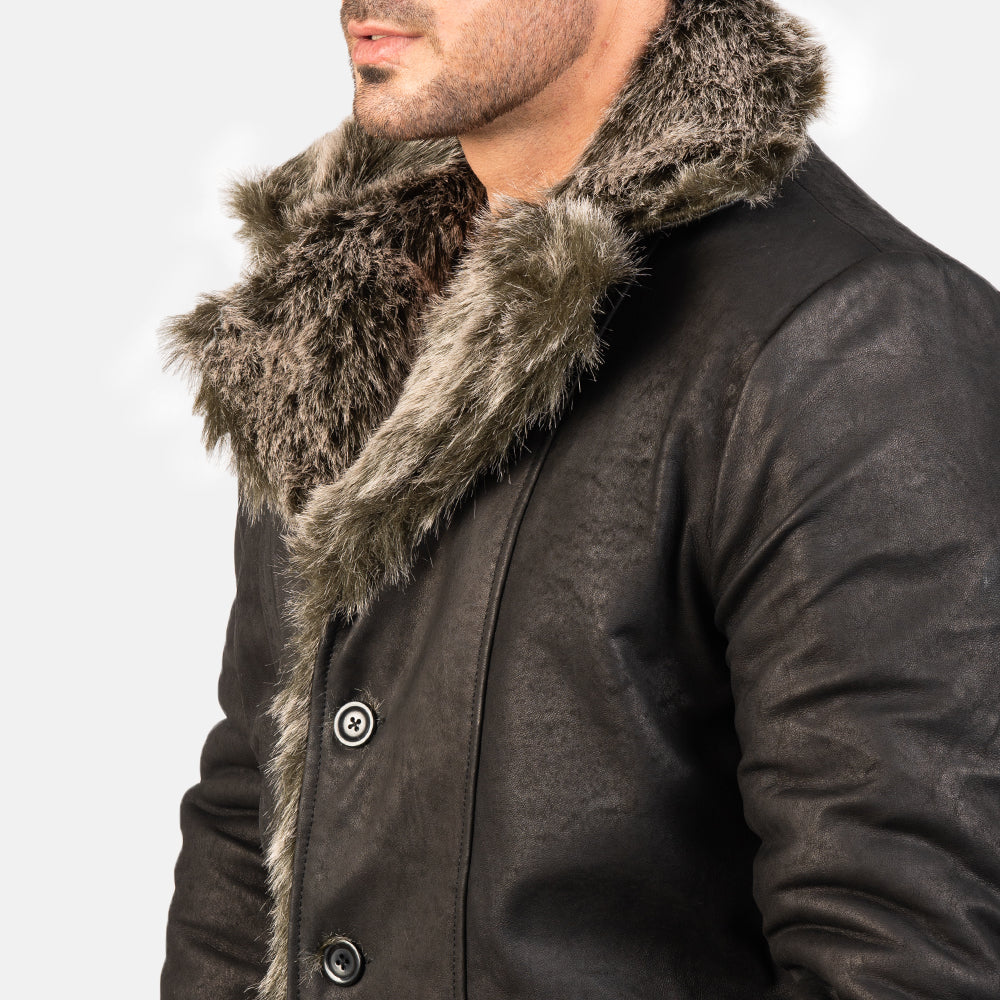 Furlong Distressed Black Leather Coat
