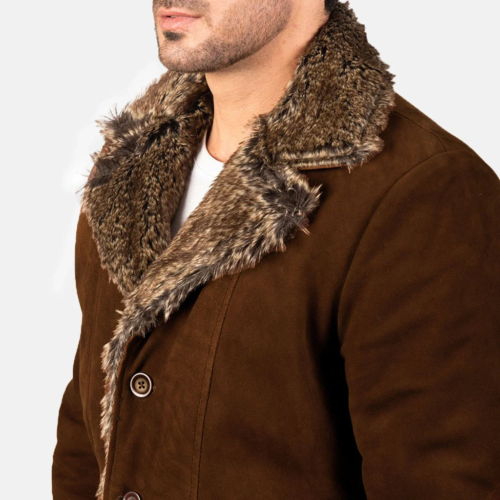 Furlong Dark Brown Suede Leather Coat