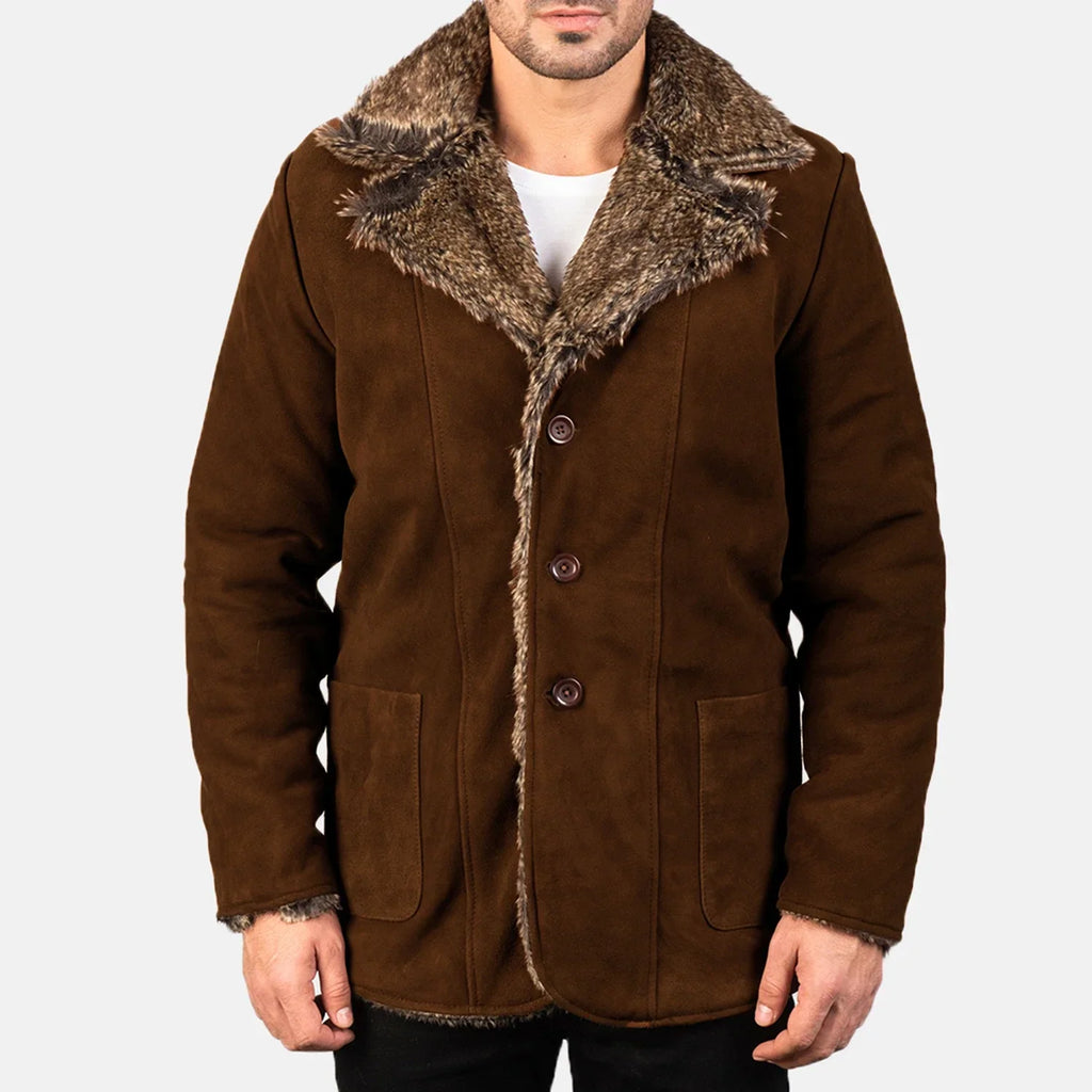 Furlong Dark Brown Suede Leather Coat