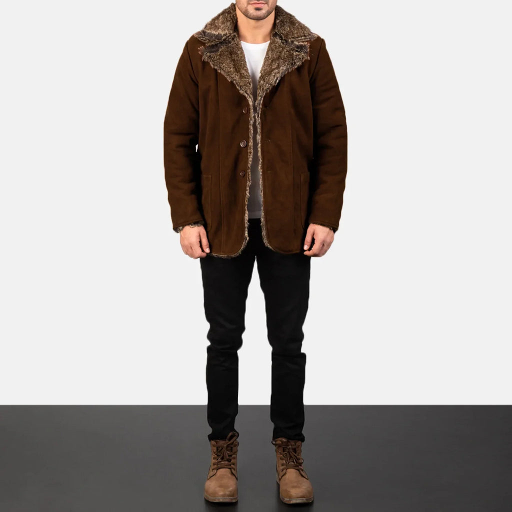 Furlong Dark Brown Suede Leather Coat