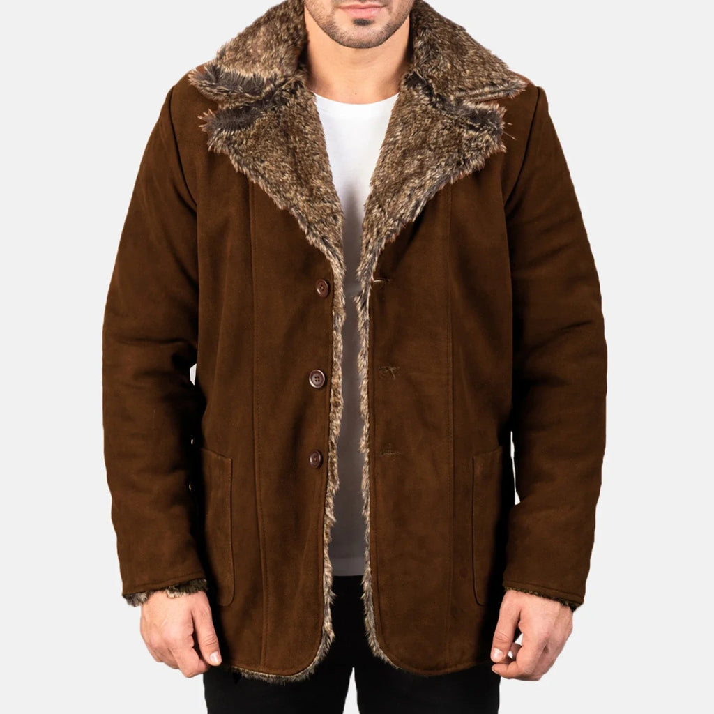 Furlong Dark Brown Suede Leather Coat