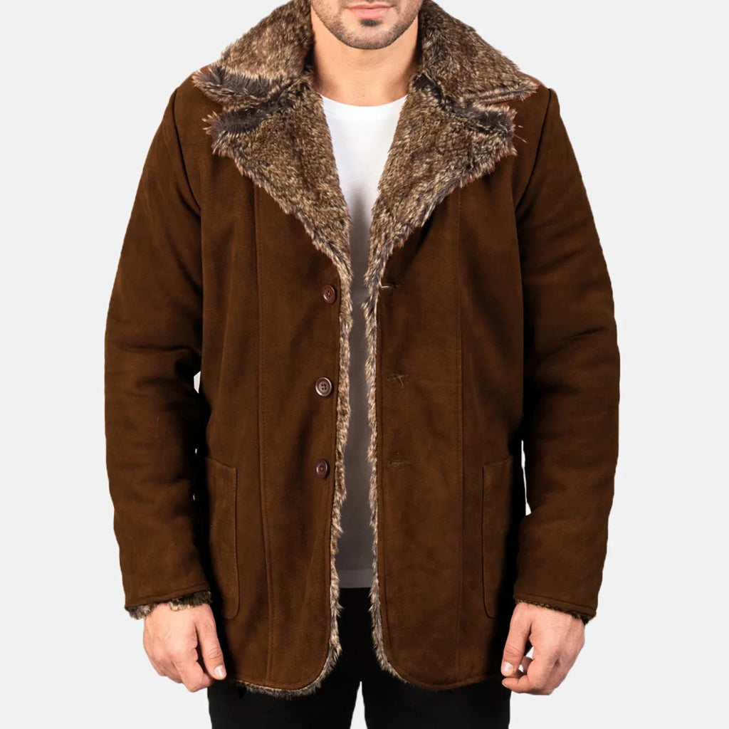 Furlong Dark Brown Suede Leather Coat