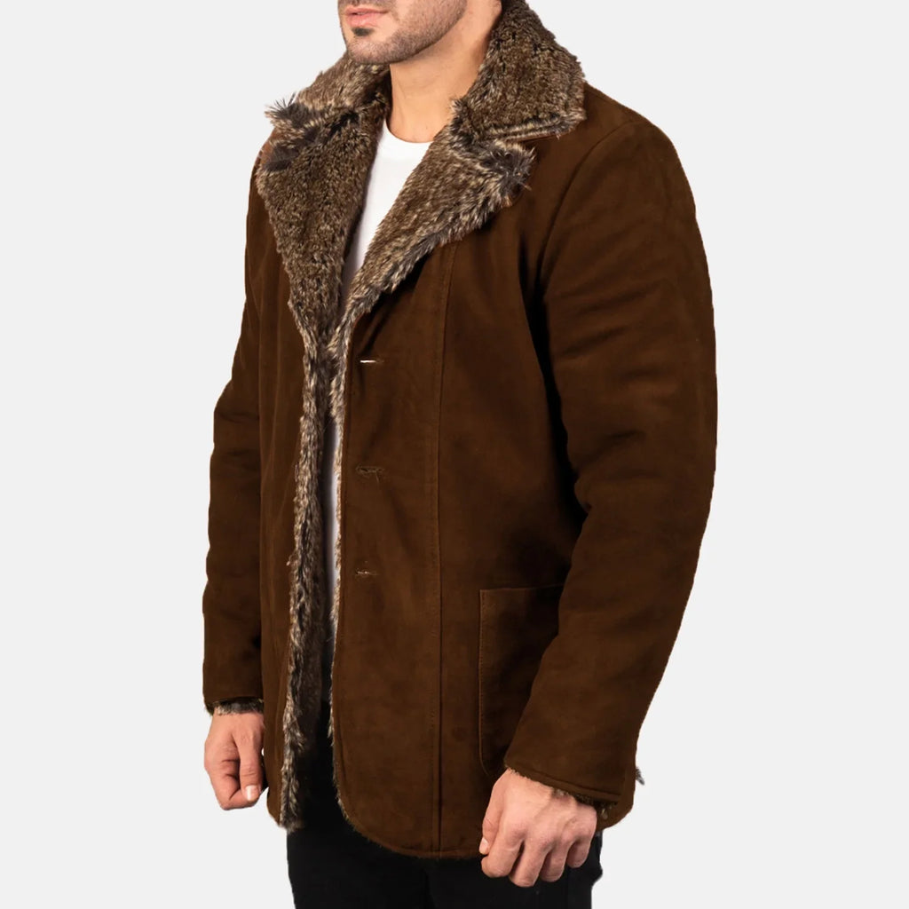 Furlong Dark Brown Suede Leather Coat
