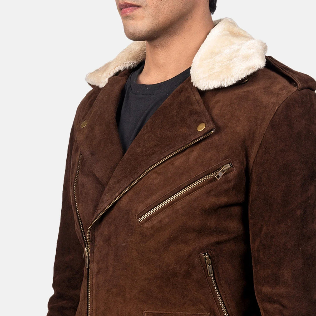 Furton Dark Brown Suede Biker Jacket