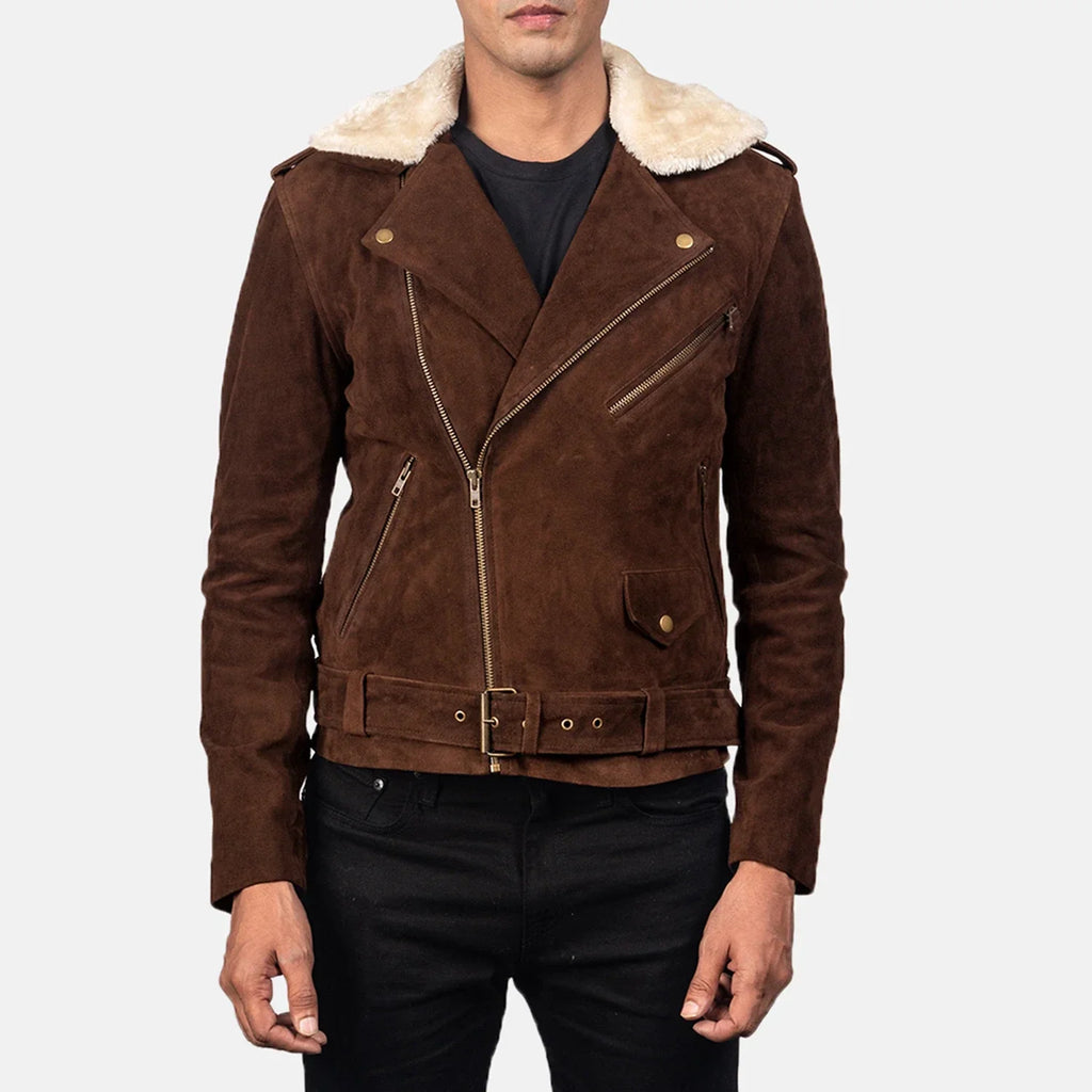 Furton Dark Brown Suede Biker Jacket