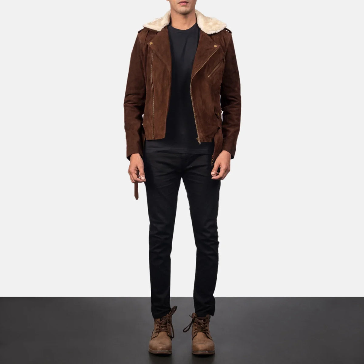 Furton Dark Brown Suede Biker Jacket
