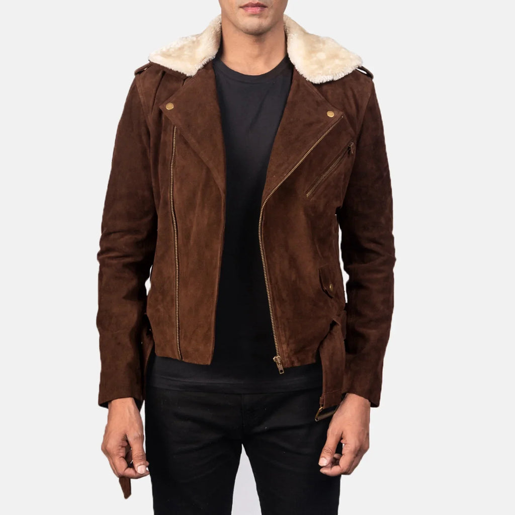 Furton Dark Brown Suede Biker Jacket