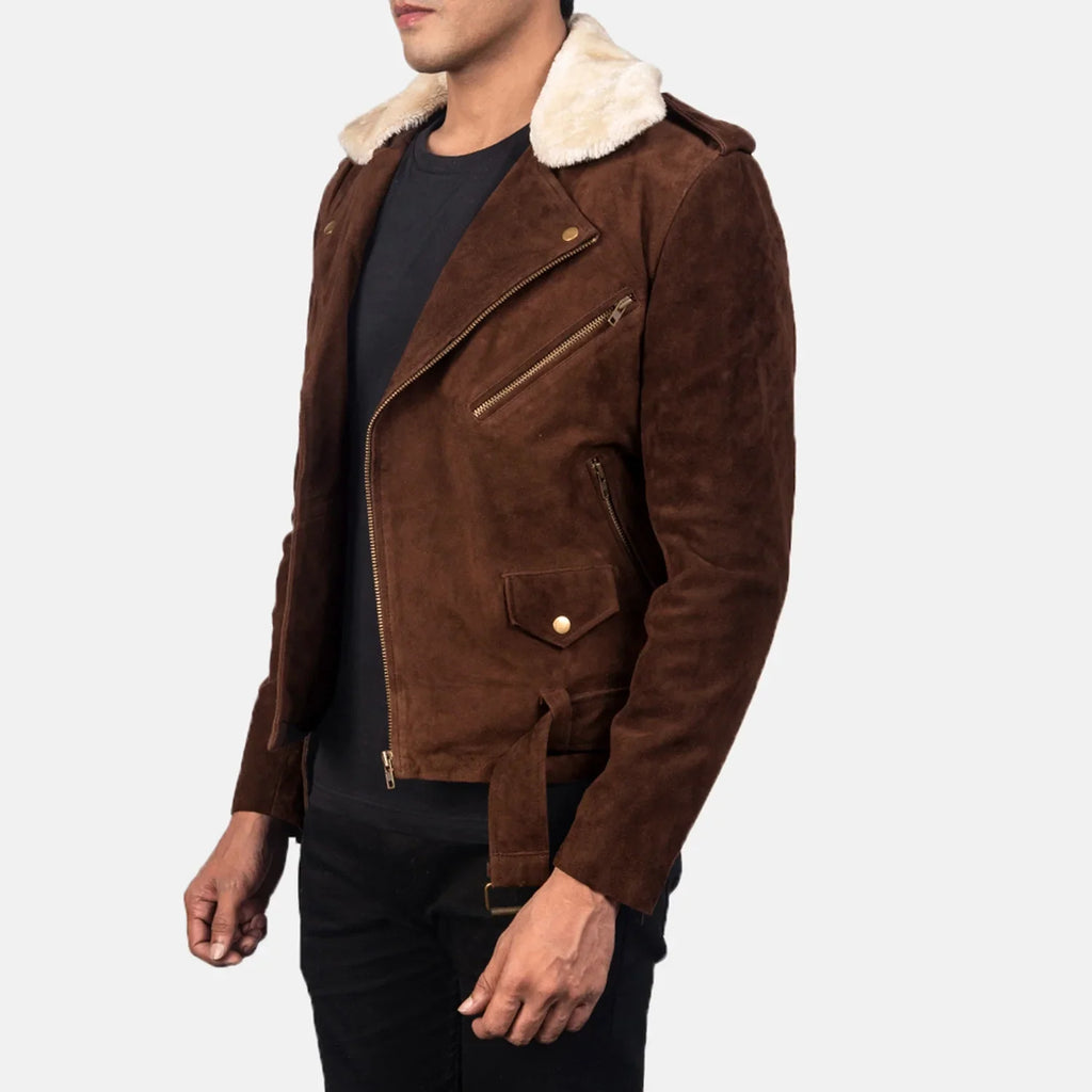 Furton Dark Brown Suede Biker Jacket