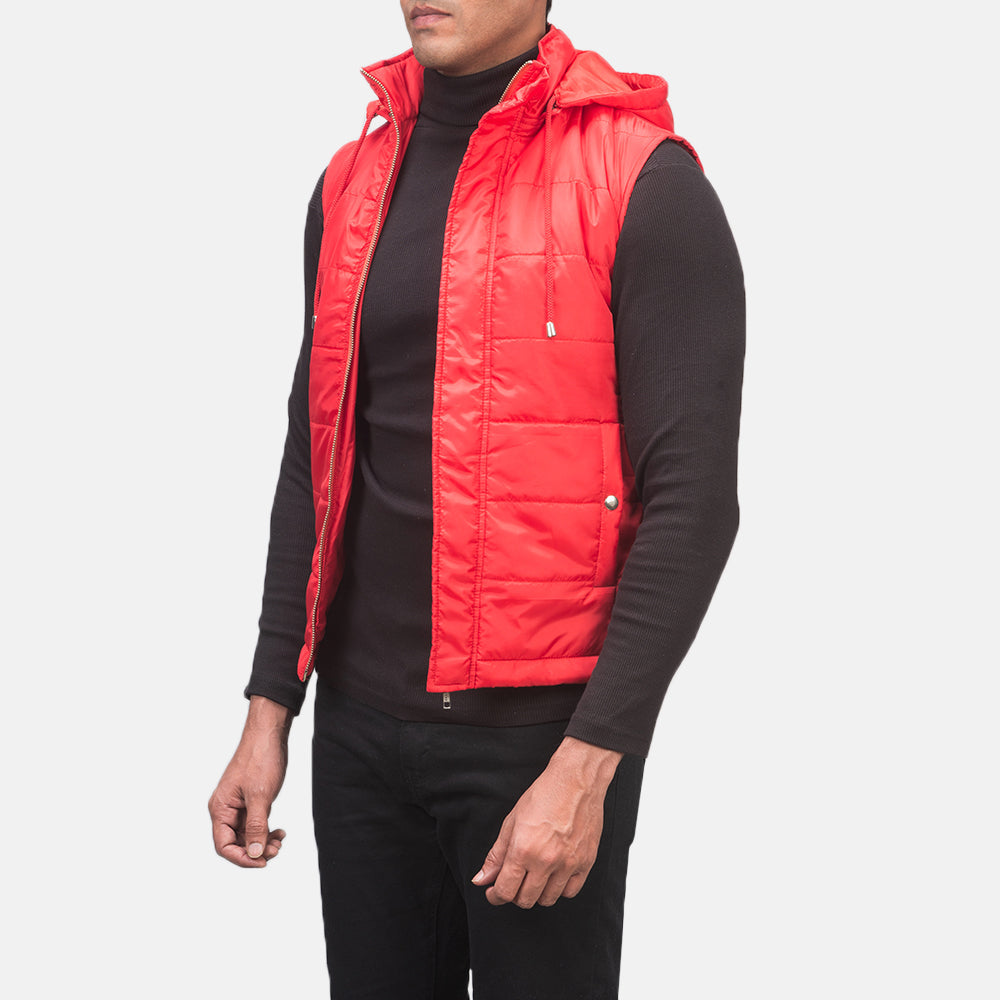 Fuston Red Water-Resistant Hooded Puffer Vest