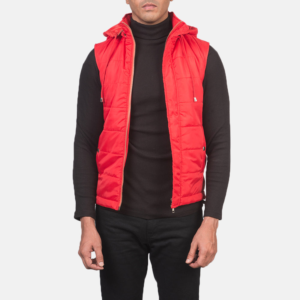 Fuston Red Water-Resistant Hooded Puffer Vest