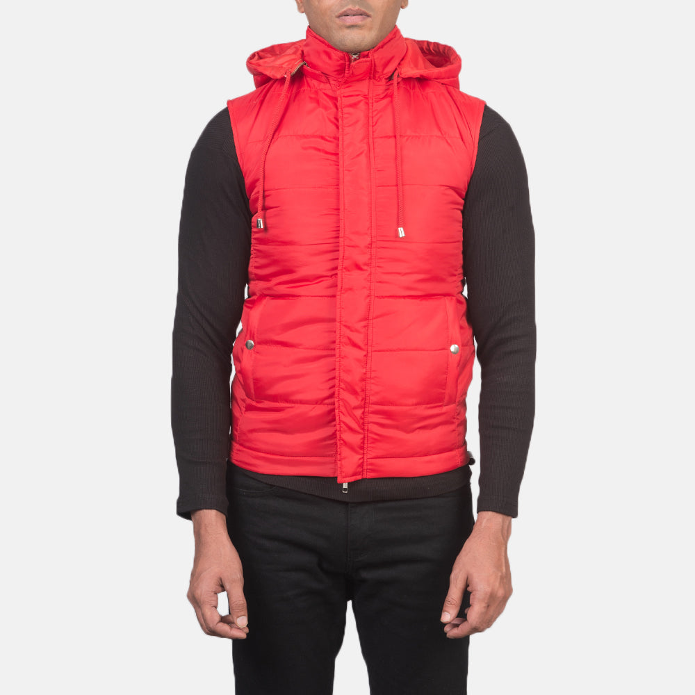 Fuston Red Water-Resistant Hooded Puffer Vest