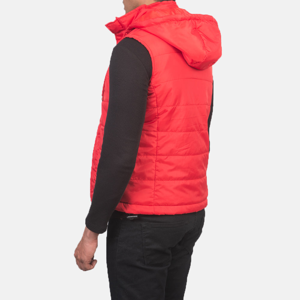Fuston Red Water-Resistant Hooded Puffer Vest