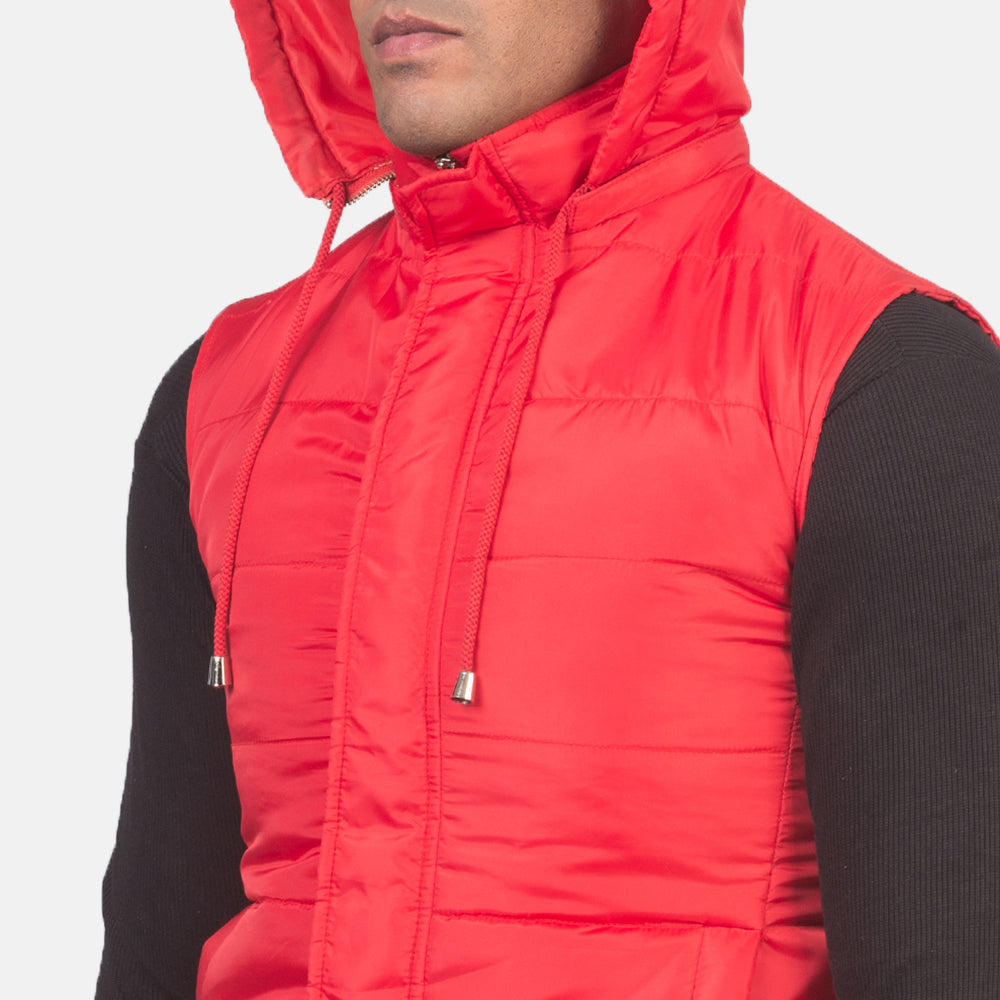 Fuston Red Water-Resistant Hooded Puffer Vest