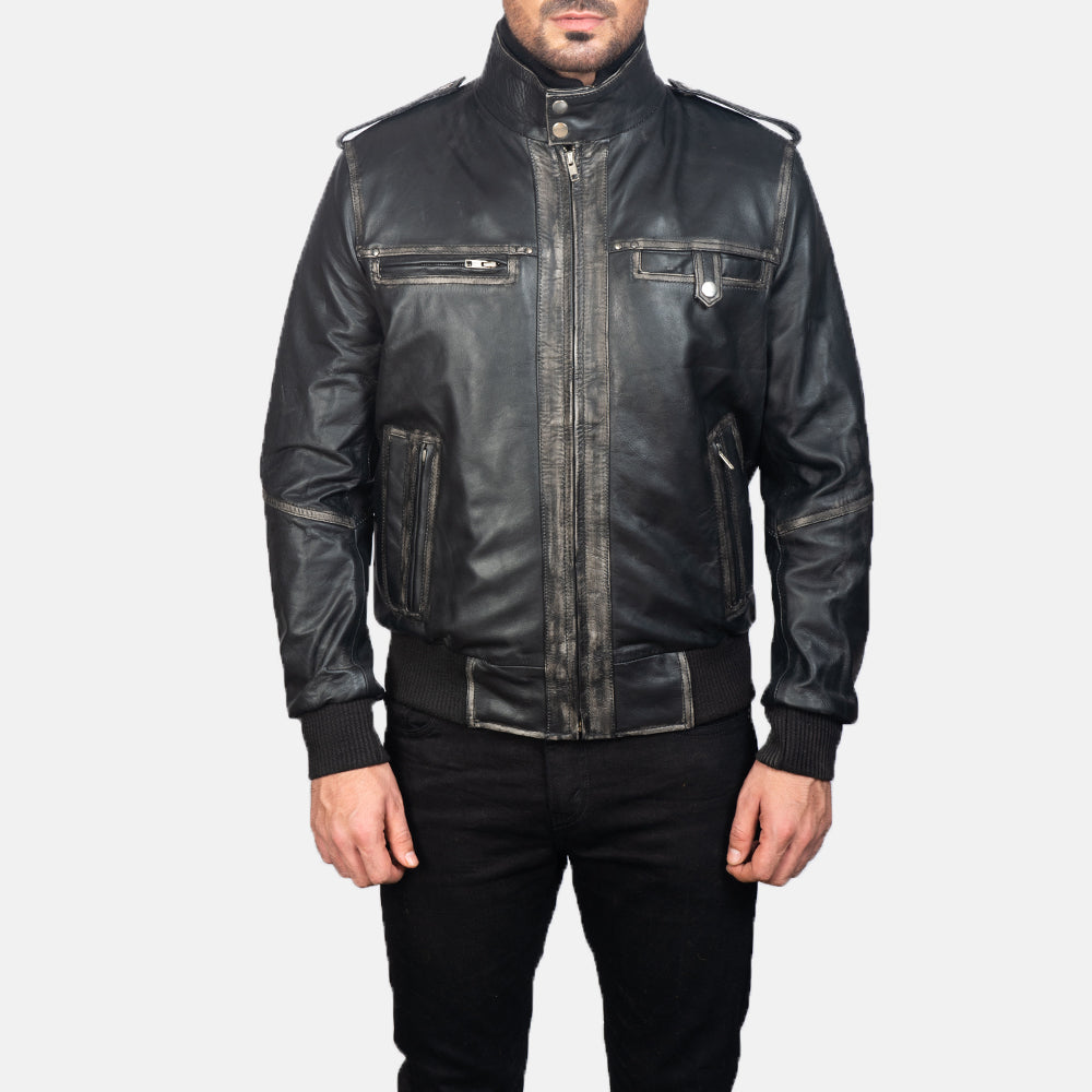 Glen Street Black Cowhide Bomber Leather Jacket