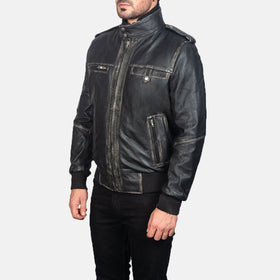 Glen Street Black Cowhide Bomber Leather Jacket