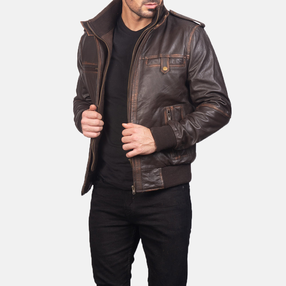 Glen Street Brown Goatskin Bomber Leather Jacket