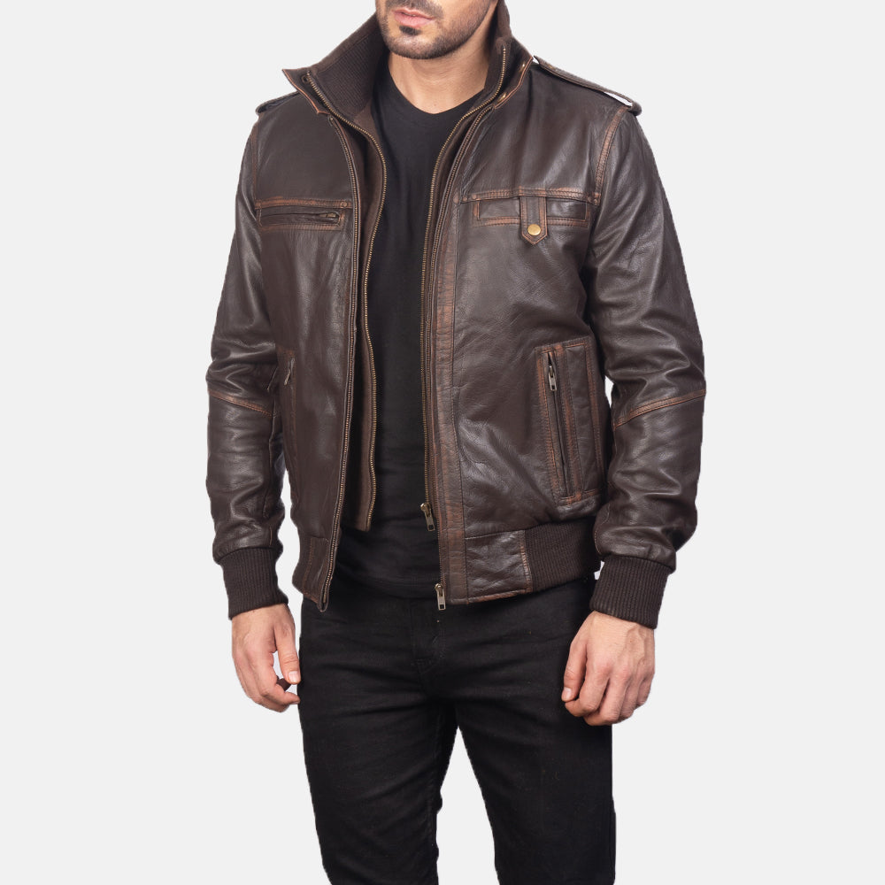 Glen Street Brown Goatskin Bomber Leather Jacket