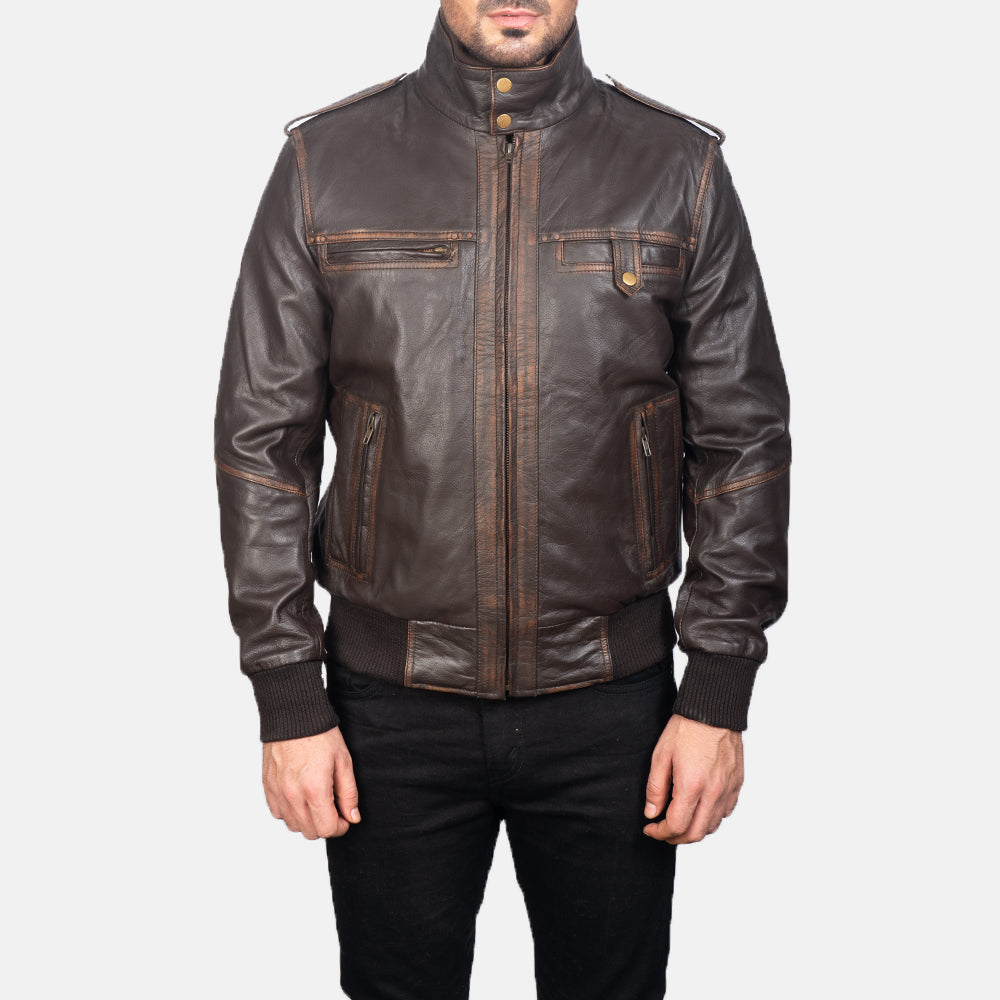 Glen Street Brown Goatskin Bomber Leather Jacket