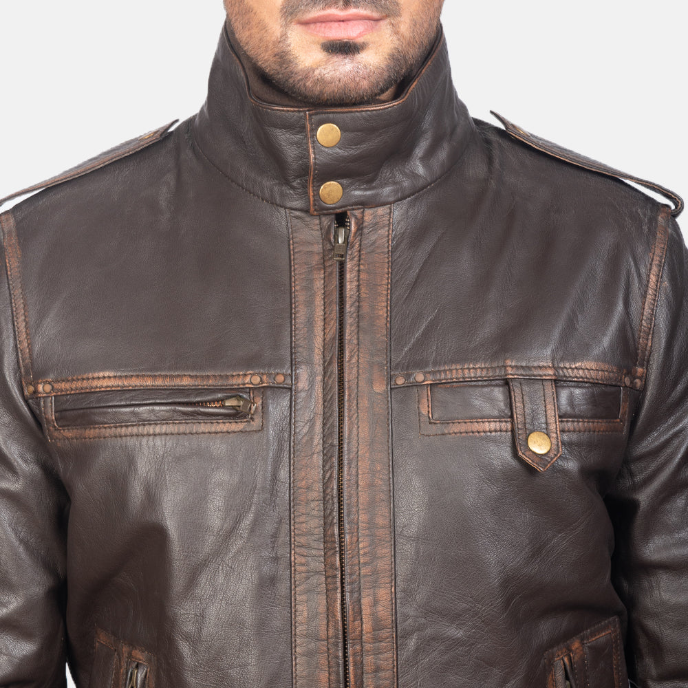 Glen Street Brown Goatskin Bomber Leather Jacket