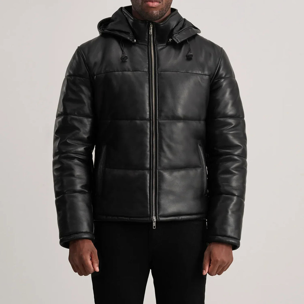 Gordon Black Hooded Sheepskin Leather Puffer Jacket