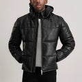 Gordon Black Hooded Sheepskin Leather Puffer Jacket