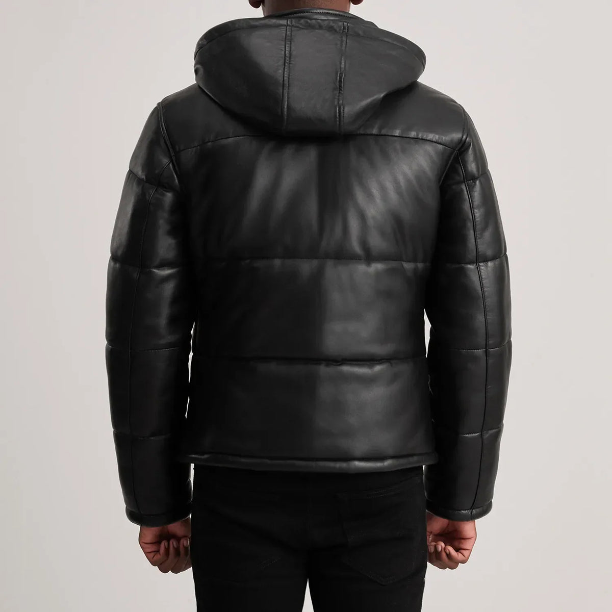 Gordon Black Hooded Sheepskin Leather Puffer Jacket