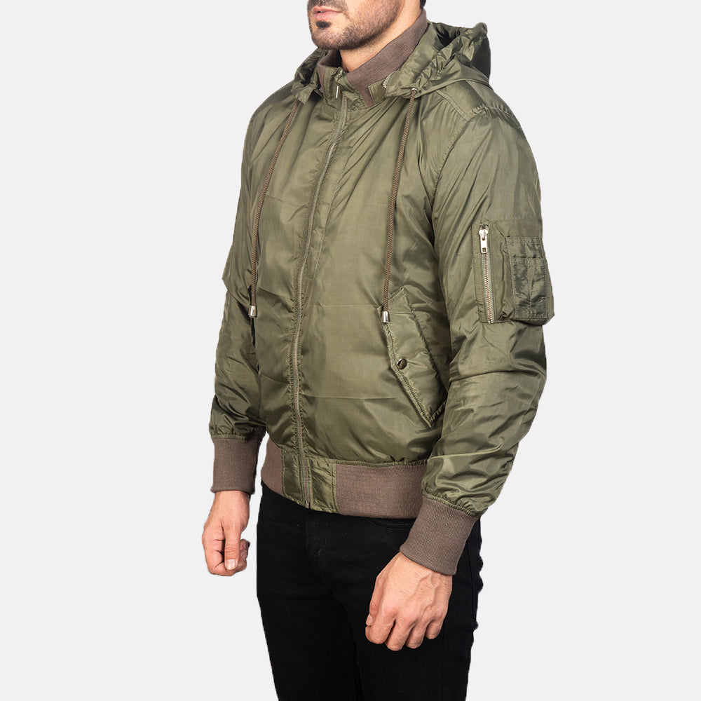 Hanklin MA-1 Green Hooded Nylon Bomber Jacket
