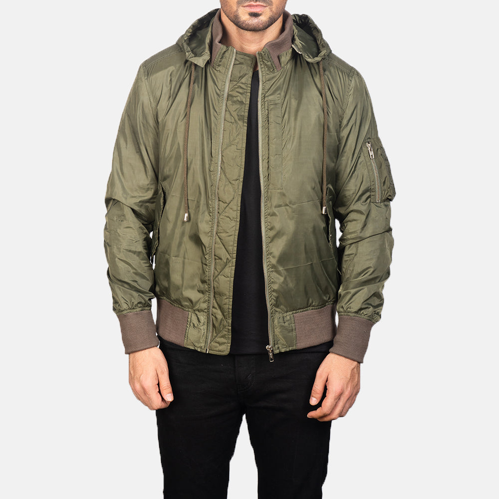 Hanklin MA-1 Green Hooded Nylon Bomber Jacket